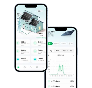 PURE EV mobile app interface displaying smart monitoring and control features for electric vehicles and energy storage systems.